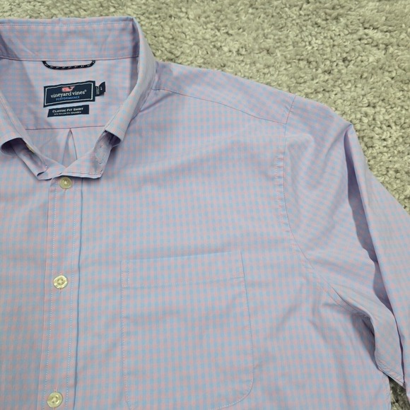 Vineyard Vines Shirt Mens Large Pink‎ Blue Gingham Plaid Performance Classic Fit - Picture 4 of 13